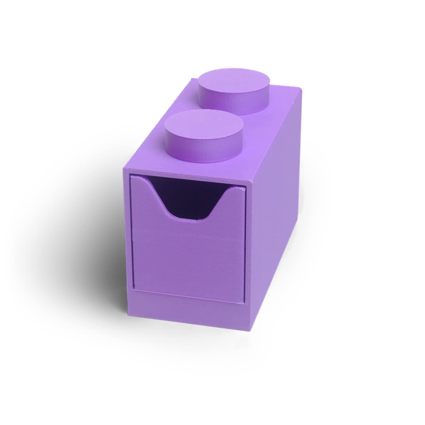 Cubo 1×2 em lavanda, vista de três quartos.