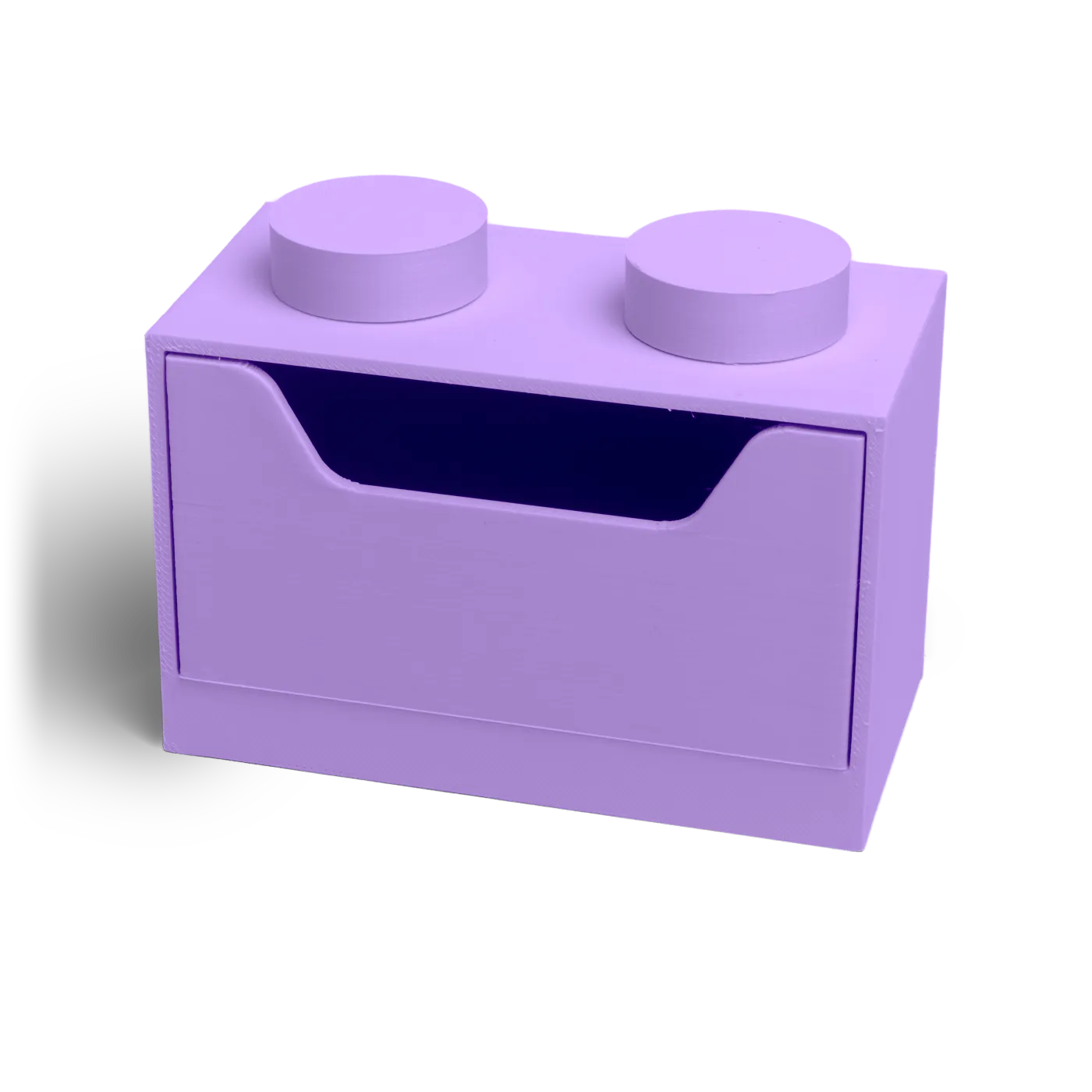Cubo 2×1 em lavanda, vista de três quartos.